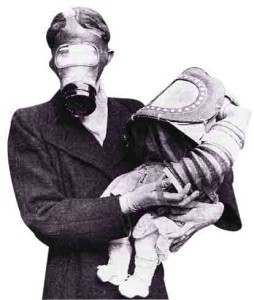 Gas masks demonstrated for babies in Edinburgh circa 1940