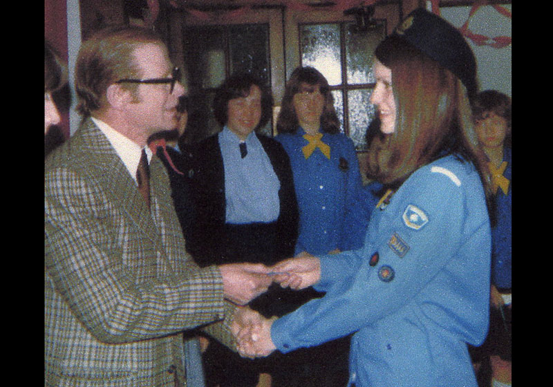 Girl Guides, historical. Charles Dick presenting