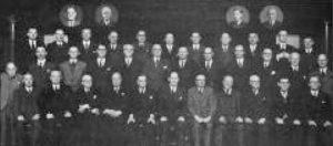 The Chapel elders and deacons in the Ter-jubilee year. Insert left: George Davidson, Donald Cormack. Insert right: Norman Hunt, John McGuiness Back row: David Murray, Tom Sim, Jack Oliphant, John Coutts, John Balmer, Robert Hadden, David Petrie, Peter Armstrong, Jim Hudson, George Rae, William Tullis. Second row: William Somerville, David Wallace, Robin White, Oscar Barry, Robert Findlater, William Tregunna, Douglas Macnair, Jim Cossar, Jack Cochrane, Charles Steele, John McGregor, Tom Currie. Front row: Jim Purves, Jim Paterson, Peter Murray, Robert Clark, MacDuff Urquhart, Gerald Griffiths, Robert Aitken, David Blair, George Rae, David Jenkins, John Whitlie.