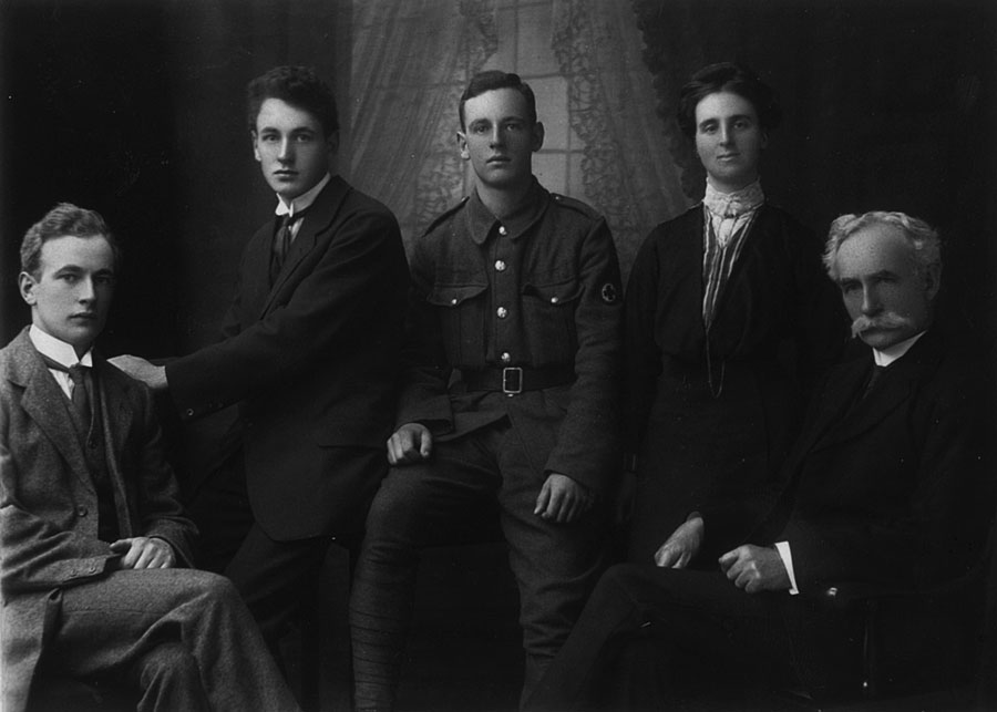 Grandfather William Balfouron right, his sons William, Fred, Francis and Chrissie (second wife), c1915