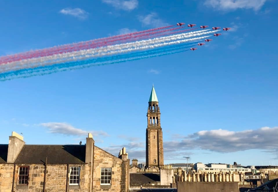 The Red Arrows fly over Charlotte Chapel