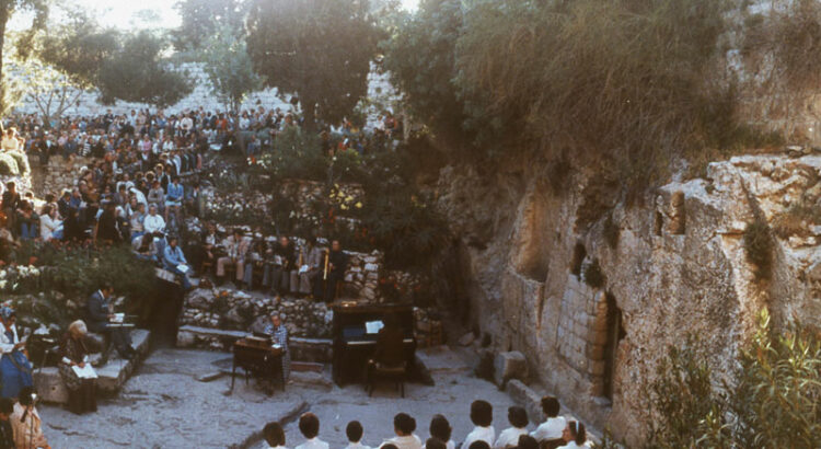 Sunrise service at the Easter garden tomb