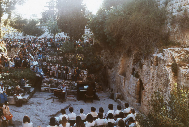 Sunrise service at the Easter garden tomb